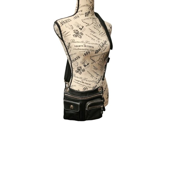 Vintage Roots Village Tribe Black Pebbled Leather Pocket Messenger/Crossbody Bag - Picture 4 of 4